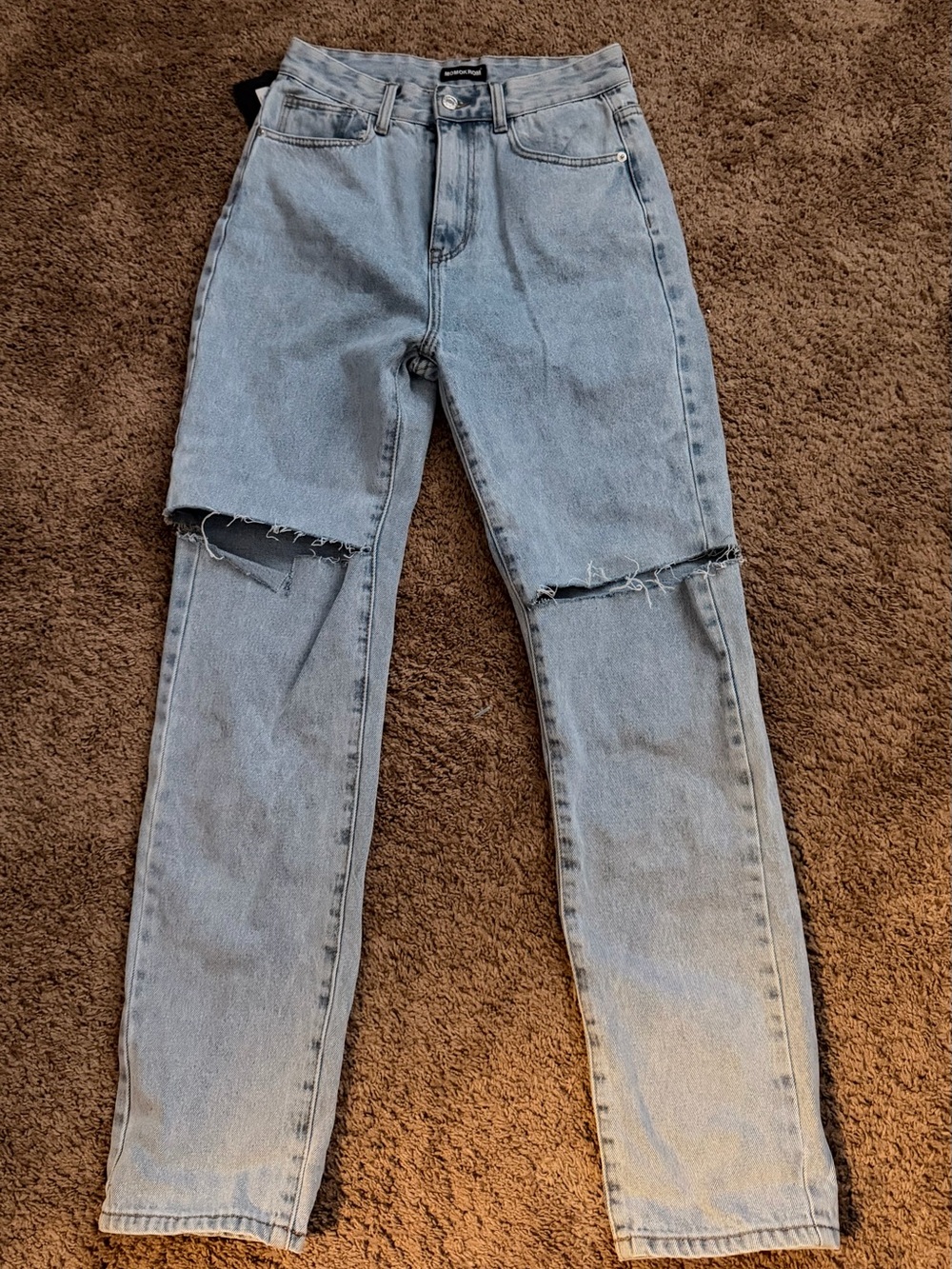 PrettyLittleThing Light Blue Straight Leg Distressed Jeans